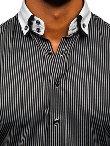 Herr Randig Kortärmad Skjorta Svart Bolf 1808