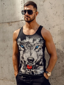 Herr Linne med tryck Svart Bolf 14850A