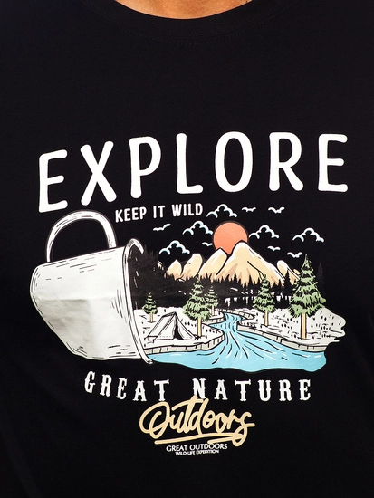 Herr Bomulls T-shirt med tryck Svart Bolf MPO3485