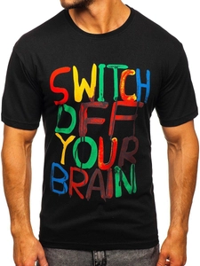 Herr T-shirt med tryck Svart Bolf 1181