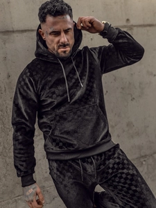 Herr Velour Träningsoverall med huva Svart Bolf 3A82-A