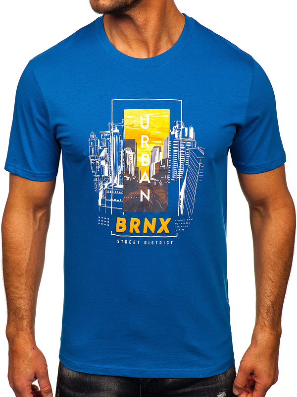 Herr Bomulls T-shirt med tryck Blå Bolf MPO3452