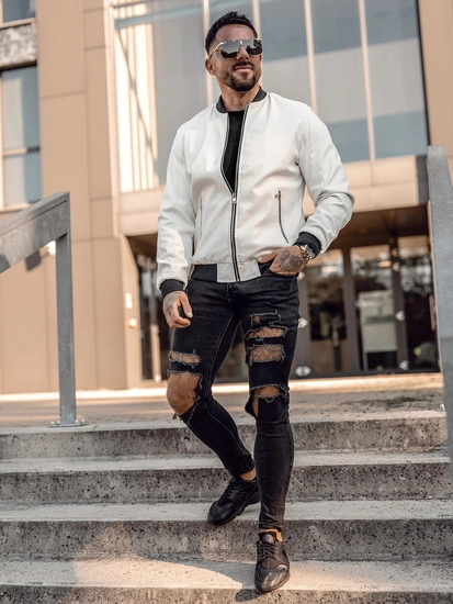 Herr Skinnjacka Bomber Vit Bolf 7110A2