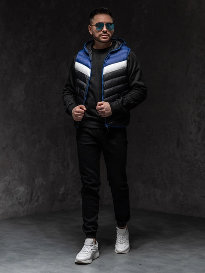 Herr Quiltad Väst med huva Marinblå Bolf HDL88004A1