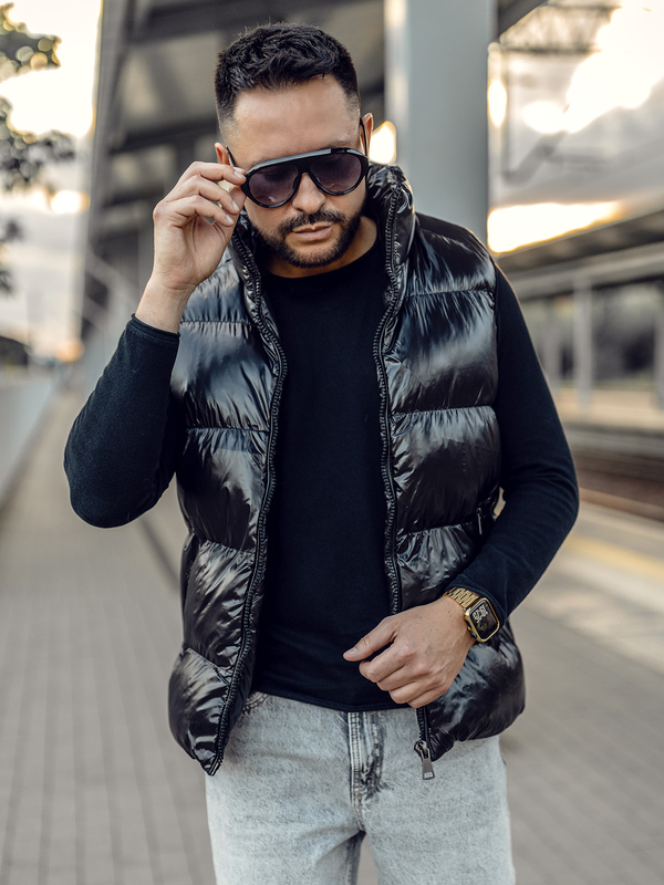 Herr Tjock Quiltad Väst Svart Bolf 9968