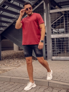 Herr Basic V-ringad T-shirt Vinröd Bolf 192131A