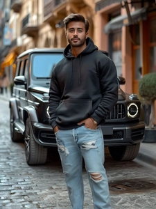 Herr Huvtröja med känguruficka Svart Bolf 2009A