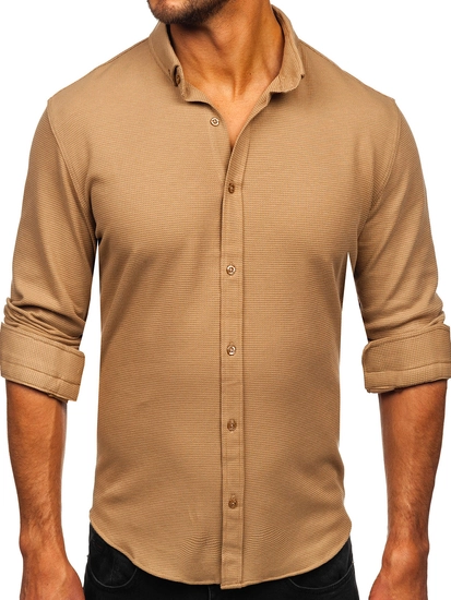 Herr Långärmad Muslin Skjorta Brun Bolf 506