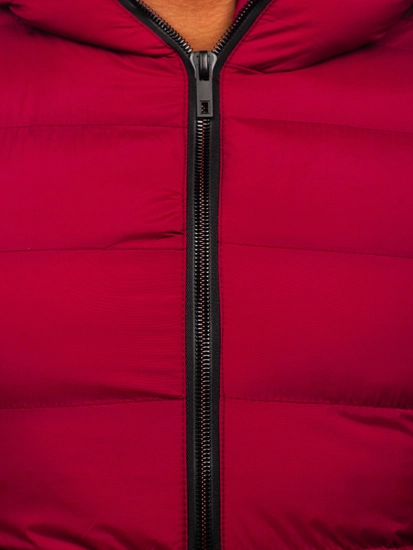 Herr Varm Quiltad Väst med huva Vinröd Bolf 7M805