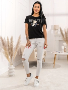 Dam T-shirt med tryck Svart Bolf 95T2501