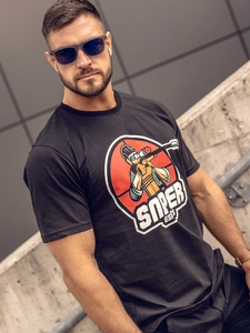 Herr Bomulls T-shirt med tryck Svart Bolf 143022A