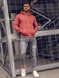 Herr Tjock Huvtröja med dragkedja Laxfärgad Bolf 2008A