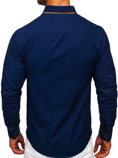 Herr Elegant Långärmad Skjorta Marinblå Bolf 3703