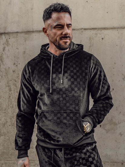 Herr Velour Träningsoverall med huva Svart Bolf 3A82-A