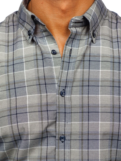 Herr Rutig Långärmad Skjorta Grön Bolf 22748