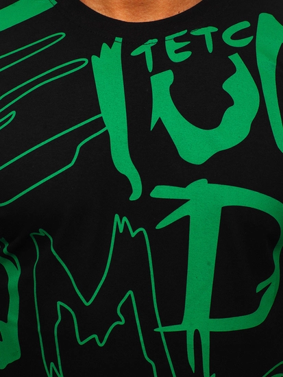 Herr Bomulls T-shirt med tryck Svart Bolf KS1972