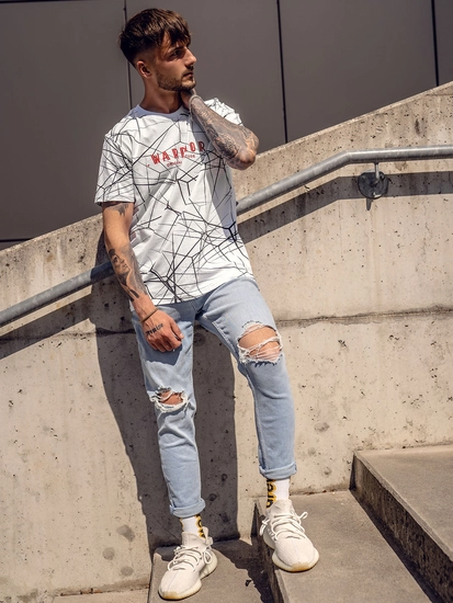 Herr Bomulls T-shirt med tryck Vit Bolf SS10935A