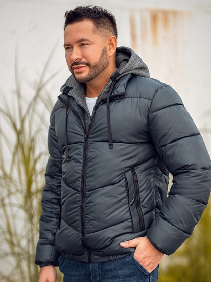 Herr Quiltad Vinterjacka Grafitgrå Bolf B2906