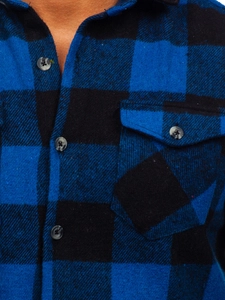 Herr Långärmad Flanellskjorta Marinblå Bolf 20723