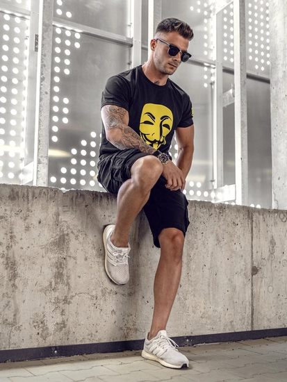 Herr T-shirt med tryck Svart Bolf 14400A