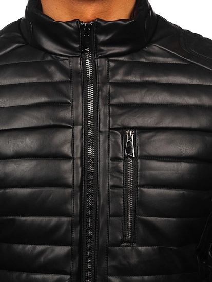 Herr Vinter-quiltad läder-bikerjacka Svart Bolf 11Z8186