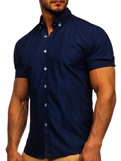 Herr Elegant Kortärmad Skjorta Marinblå Bolf 5535