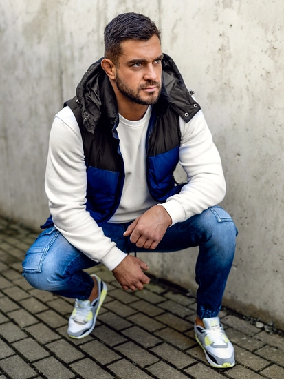 Herr Quiltad Väst med huva Marinblå Bolf 1189