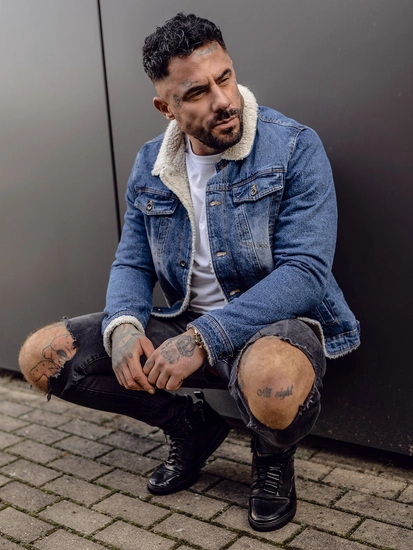 Herr Varm Jeansjacka Marinblå Bolf 1153