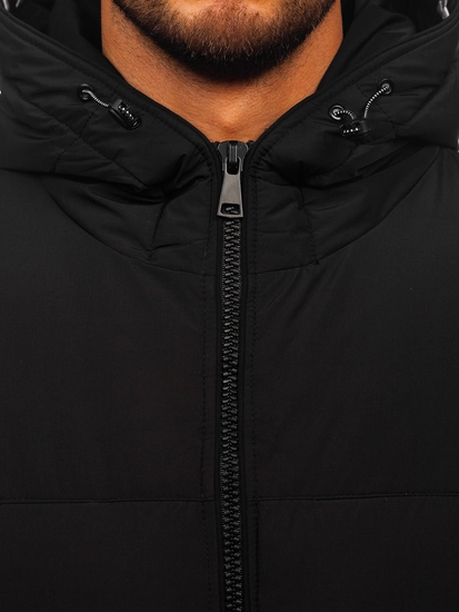 Herr Lång Quiltad Vinterjacka med huva Svart Bolf 22M329