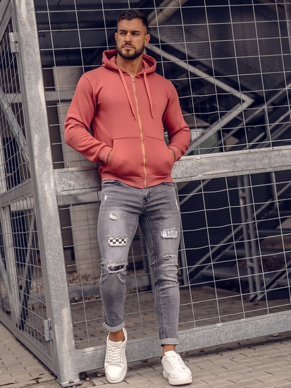 Herr Tjock Huvtröja med dragkedja Laxfärgad Bolf 2008A