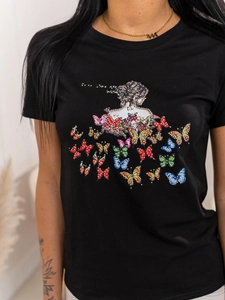 Dam T-shirt med tryck Svart Bolf 95T2525