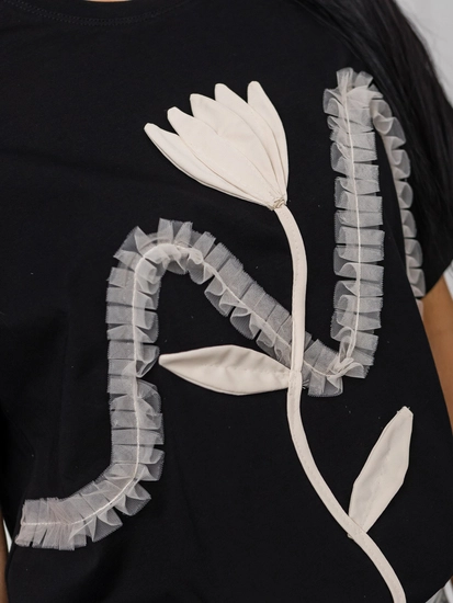 Dam T-shirt med tryck Svart Bolf 96T632