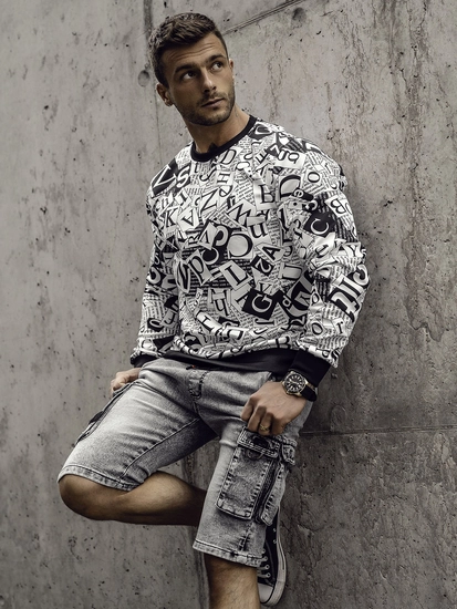 Herr Sweatshirt med tryck Svart-Vit Bolf 8B1135A