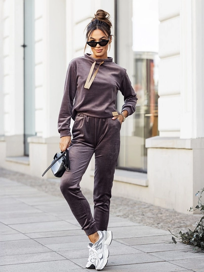 Dam 2-delad Träningsoverall i velour Grafitgrå Bolf 637