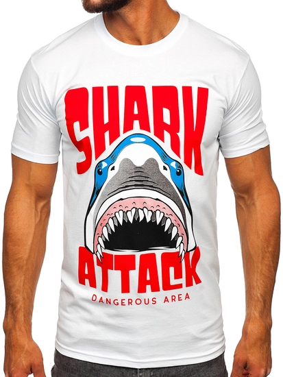 Herr Bomulls T-shirt med tryck Vit Bolf 143020