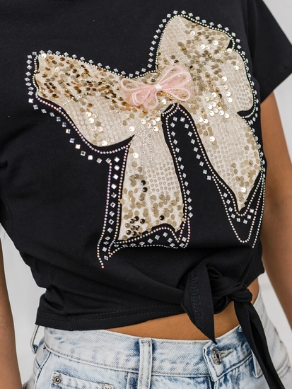 Dam T-shirt med tryck Svart Bolf 96T612