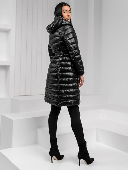 Dam Lång Quiltad Vinterjacka med huva Svart Bolf 5M3159A1