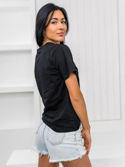 Dam T-shirt med tryck Svart Bolf 97T2110