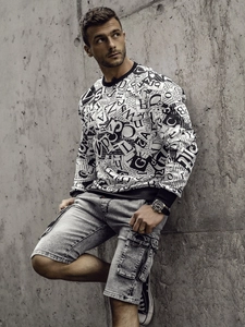 Herr Sweatshirt med tryck Svart-Vit Bolf 8B1135A