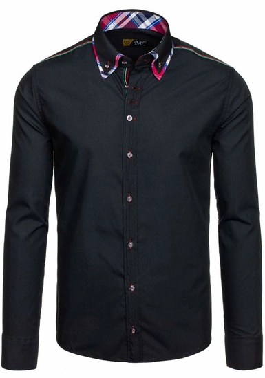 Herr Elegant Långärmad Skjorta Svart Bolf 3701