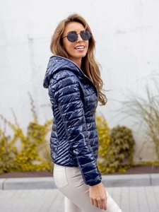Dam Quiltad Lättviktsjacka med huva Marinblå Bolf 9752