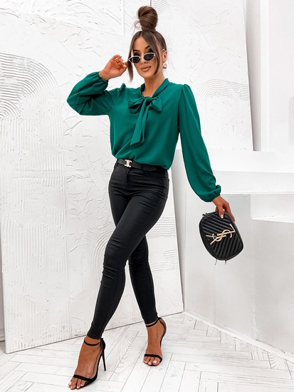 Dam Elegant Långärmad Skjorta med rosett Grön Bolf 500