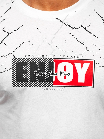 Herr Bomulls T-shirt med tryck Vit Bolf 147737