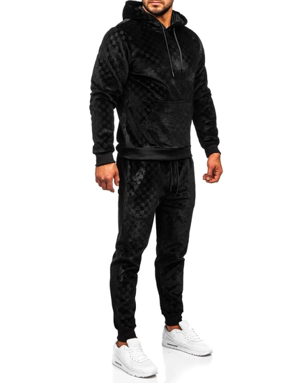 Herr Velour Träningsoverall med huva Svart Bolf 3A82-A