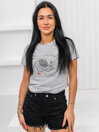 Dam T-shirt med tryck Grå Bolf 96T625