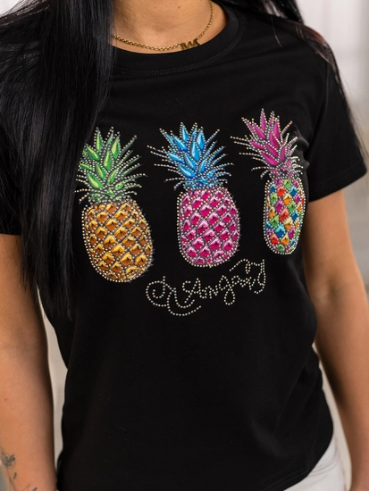 Dam T-shirt med tryck Svart Bolf 95T2522