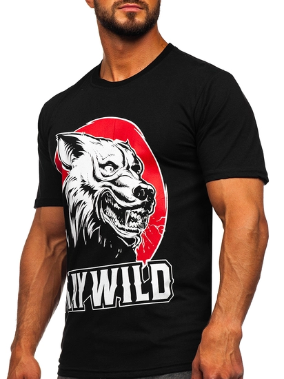 Herr Bomulls T-shirt med tryck Svart Bolf 143021