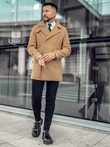 Herr kort dubbelknäppt vinterkappa Kamel Bolf 11Z8215A