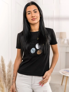 Dam T-shirt med tryck Svart Bolf 95T2519