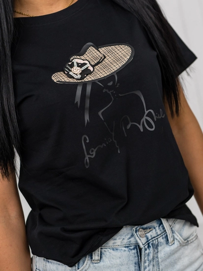 Dam T-shirt med tryck Svart Bolf 97T2112